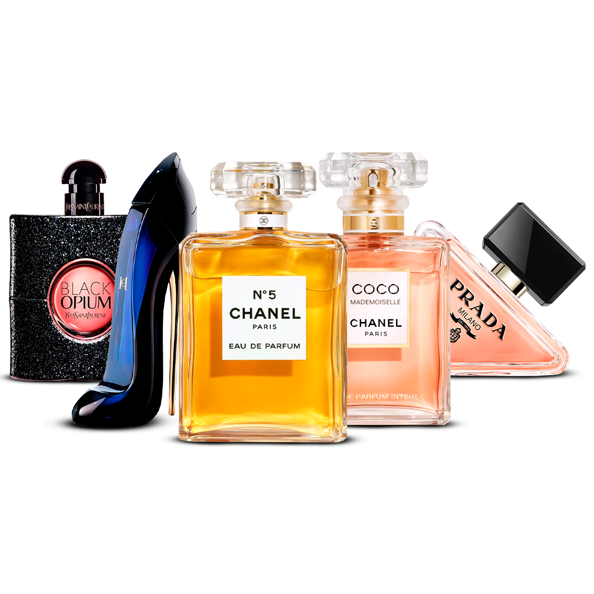 Sada 5 Parfémů – Black Opium, Good Girl, Chanel N°5, Coco Mademoiselle e Prada Paradoxe [100 ml každý]