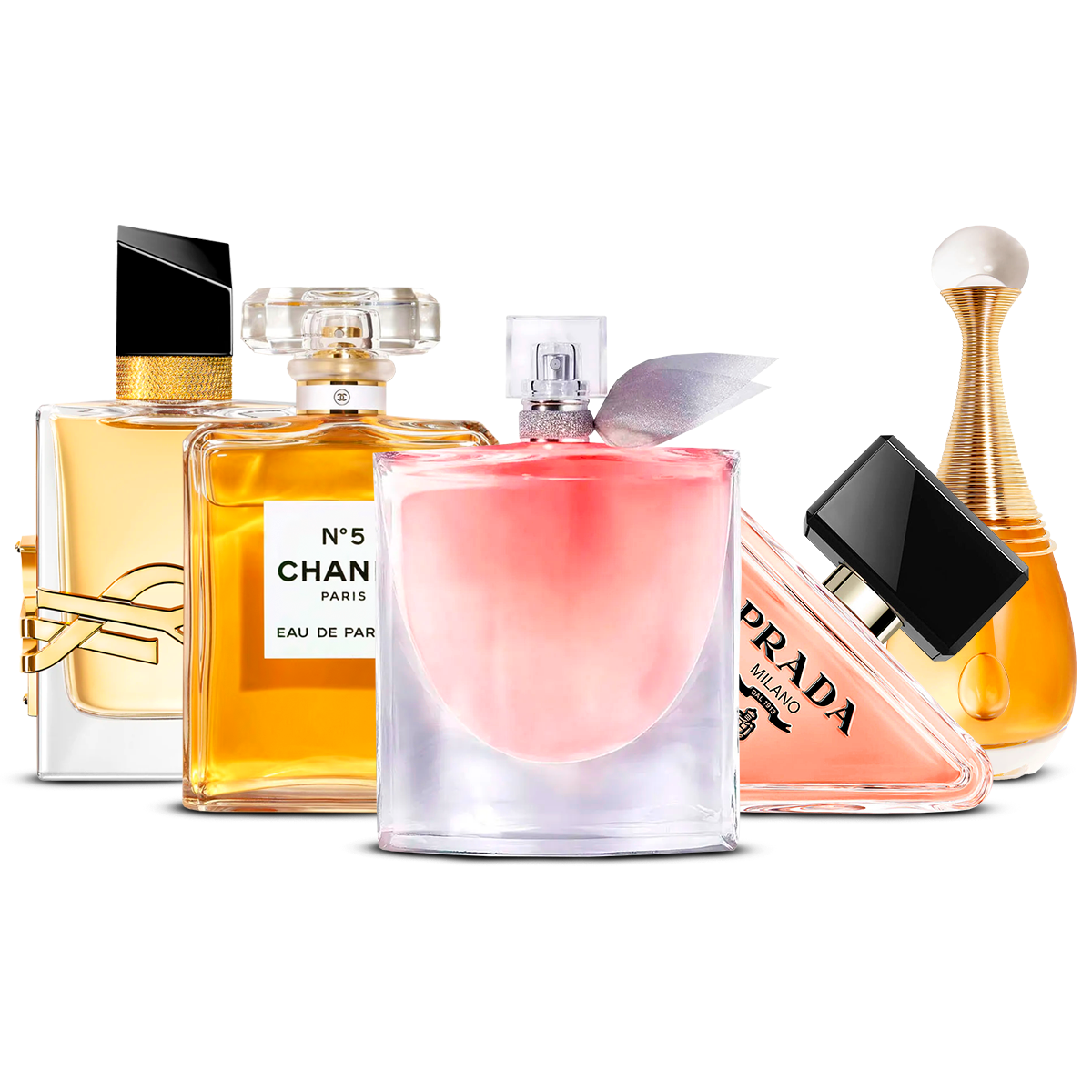 Sada 5 Parfémů – Yves Saint Laurent Libre, Chanel Nº5, La Vie Est Belle, Prada Paradoxe i J'adore [100 ml každý]