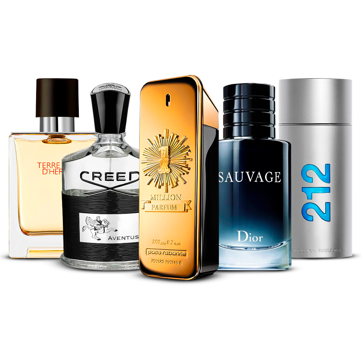 Sada 5 Parfémů – Terre d'Hermès, Creed Aventus, 1 Million, Sauvage i 212 Men [100 ml každý]