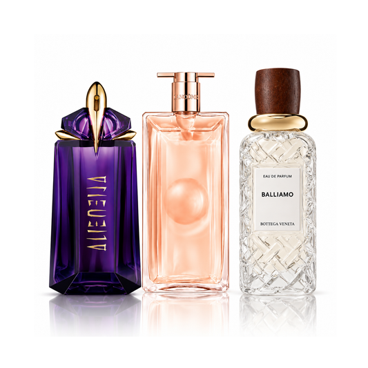 Sada 3 parfémů | Alien Mugler Eau de Parfum – 90 ml | Idôle Lancôme Eau de Parfum – 100 ml | Balliamo Bottega Veneta Eau de Parfum – 100 ml